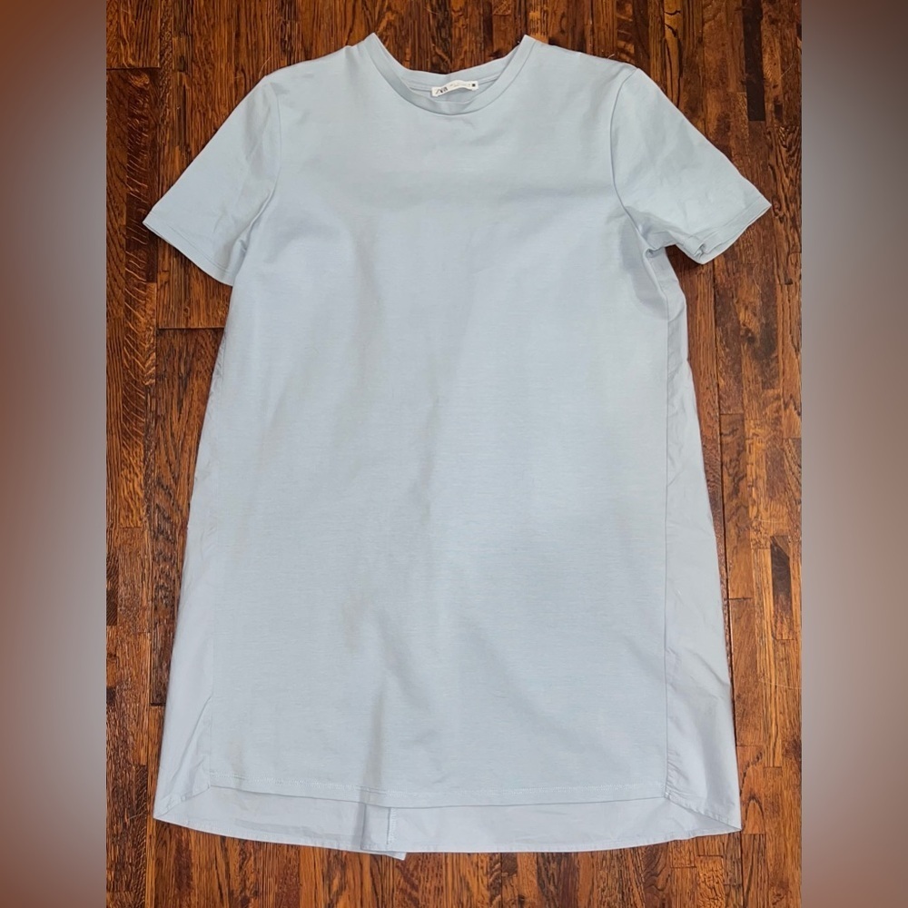 ZARA Multi Fabric Sheath T-Shirt Dress in Light Blue Size Large